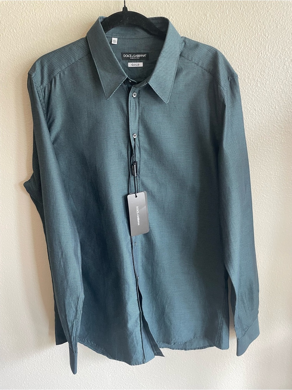 NWT Dolce & Gabbana Men's Dark Green Micro-Textured Button-Up cotton dress Shirt - Picture 5 of 13